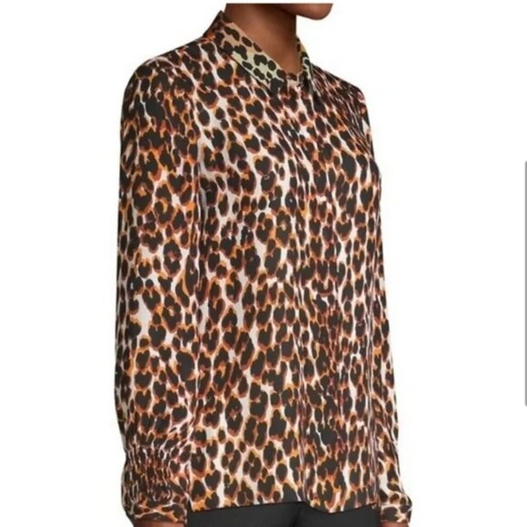 Womens Kobi Halperin Black Brown Silk Blend Animal Print Blouse Top M - Picture 2 of 11